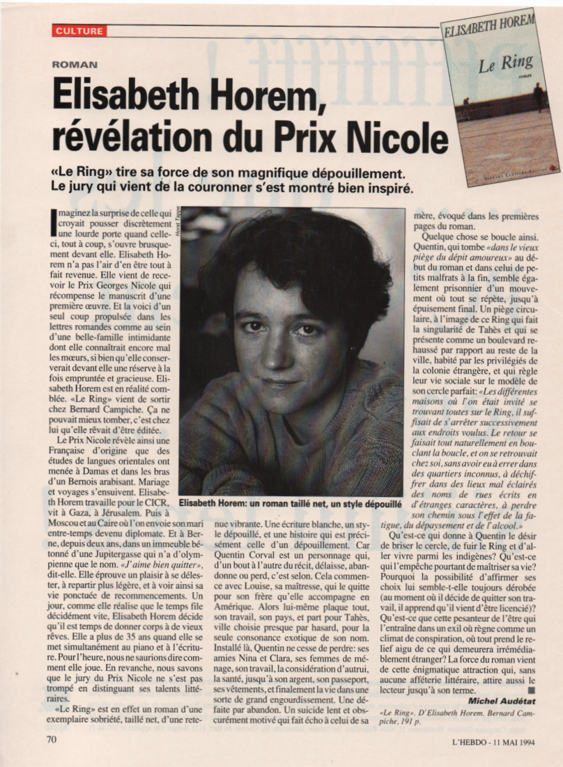 Elisabeth Horem, révélation du Prix Nicole