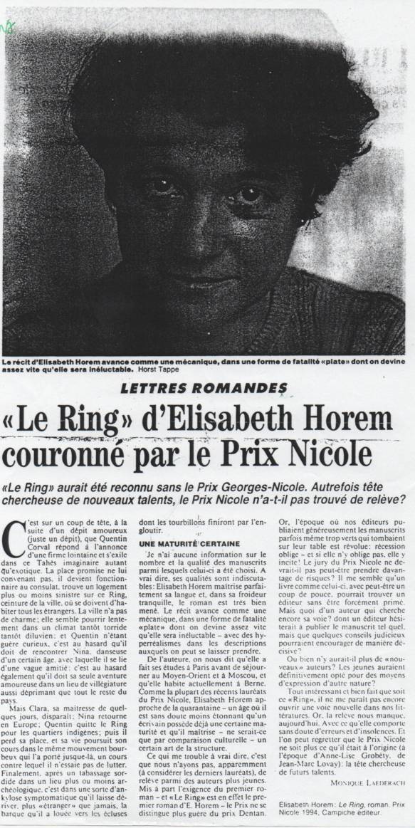 « Le Ring » d’Elisabeth Horem couronné par le Prix Nicole